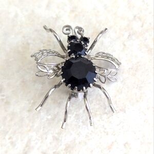 Silver and Black Crystal Fly Brooch/Pin